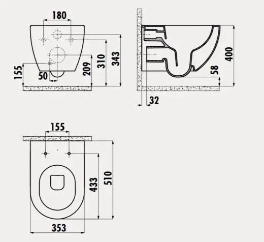 Sanigoods Alpha Rimless randloos wandcloset mat zwart met sproeier