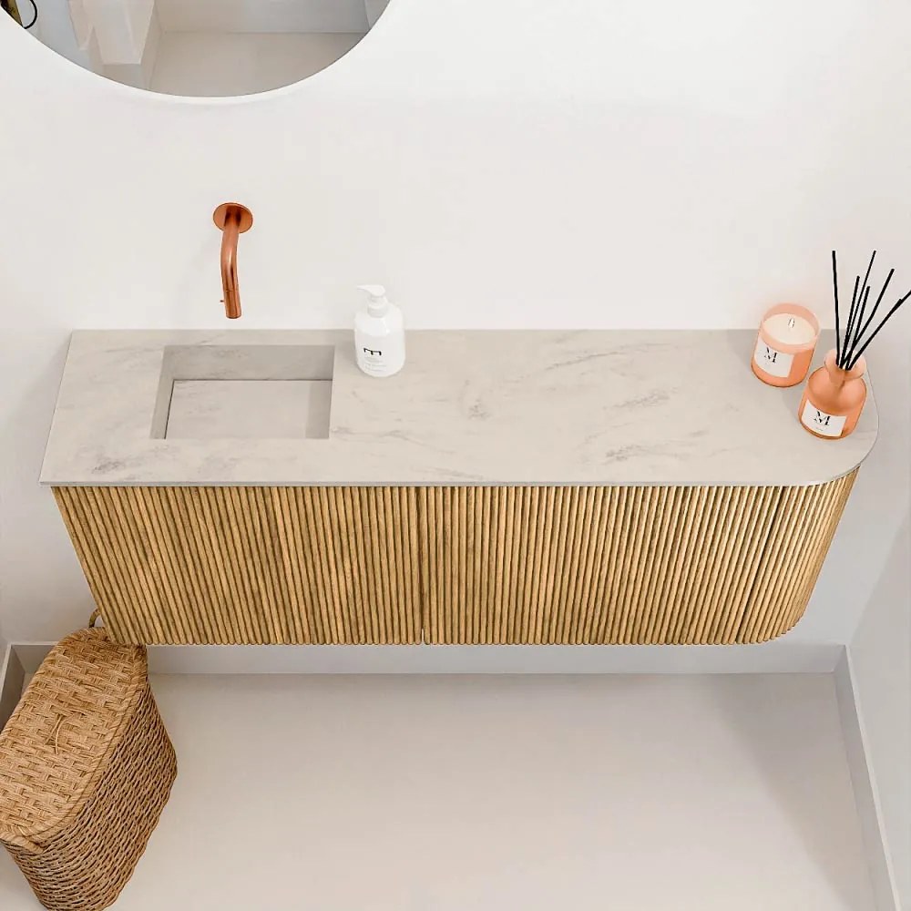 Mondiaz Joya DLux 100cm toiletmeubel ronding rechts oak met wastafel faye links zonder kraangat opalo