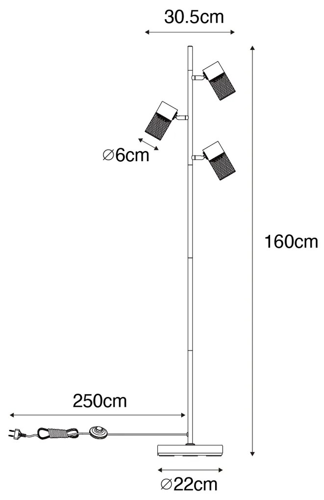 Industriële vloerlamp zwart 3-lichts - Jim