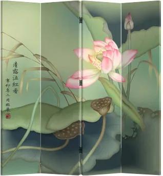 Fine Asianliving Chinees Kamerscherm Oosters Scheidingswand B160xH180cm 4 Panelen Lotuspond