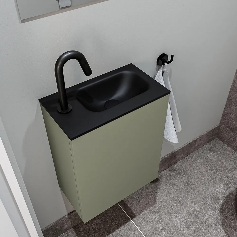 Zaro Polly toiletmeubel 40cm army met zwarte wastafel met kraangat links