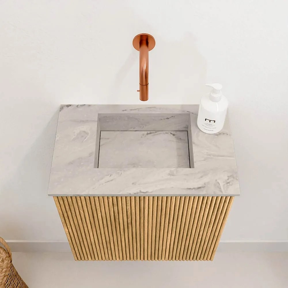 Mondiaz Joya DLux 40cm toiletmeubel oak met wastafel faye midden zonder kraangat glace