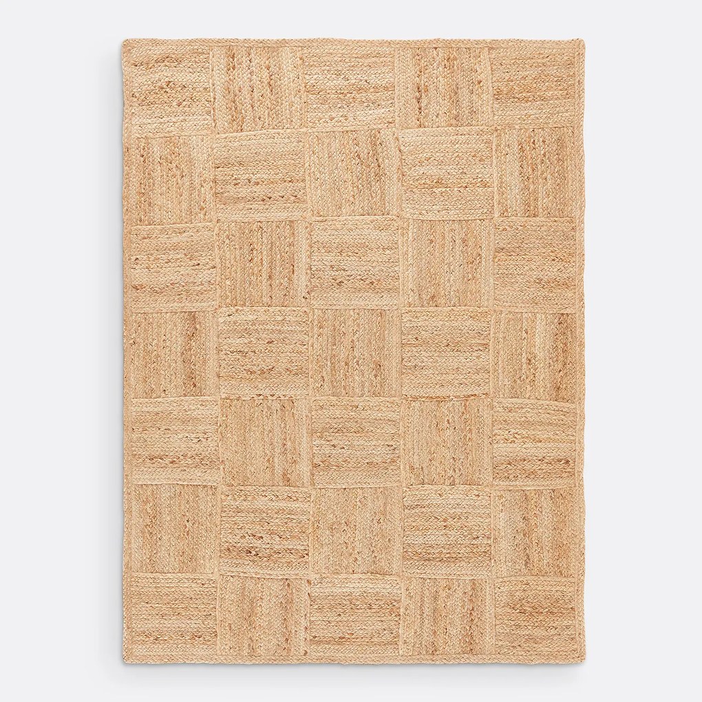 Geweven vloerkleed, met ruiten, in jute, Mulfier