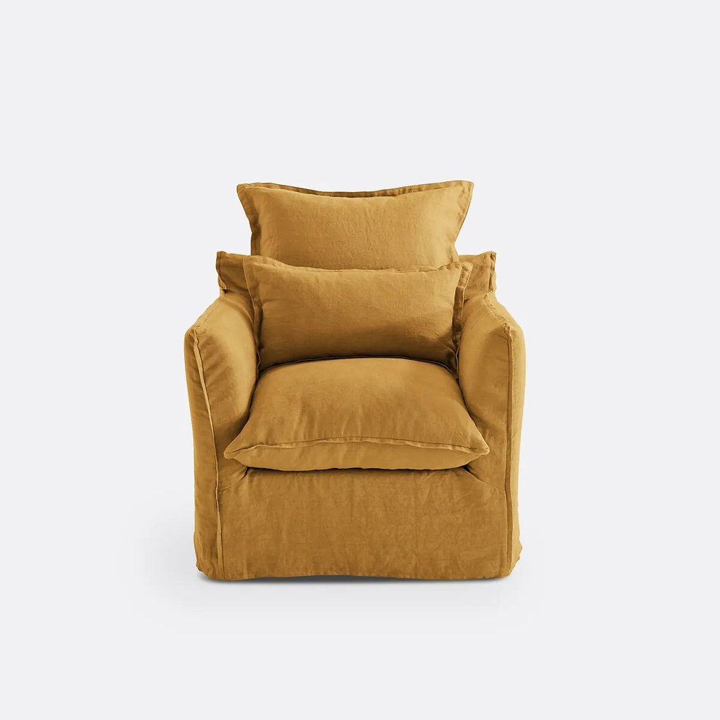 Fauteuil, afneembare hoezen, in gekreukt linnen, Odna