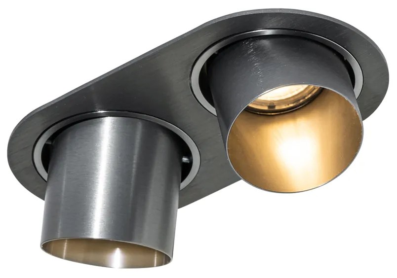 Afgeronde inbouwspot gunmetal GU10 50mm 2-lichts - Installa Modern GU10 Binnenverlichting Lamp