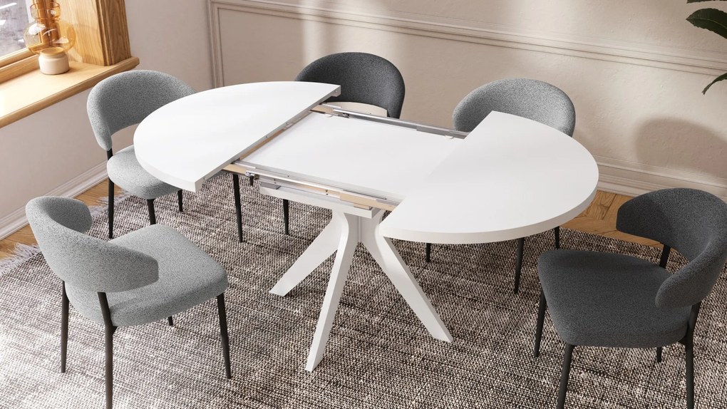 RENZO Wit - RONDE TAFEL Ø110 UITKLAPBAAR TOT 180 cm | VOOR DE KEUKEN EETKAMER WOONKAMER RETRO