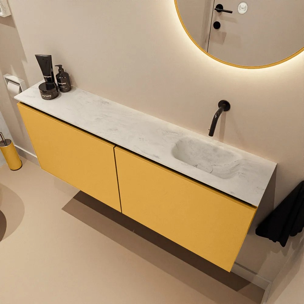 Mondiaz Ture DLux toiletmeubel 120cm ocher met wastafel opalo rechts zonder kraangat