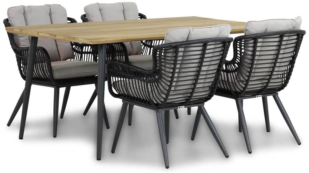 Tuinset 4 personen 180 cm Wicker/Aluminium/Aluminium/wicker Zwart Coco Azzano/Montana