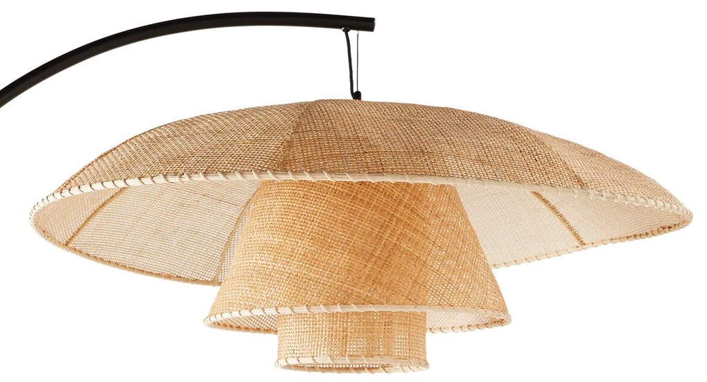 Boogvormige staande lamp in staal en rotan, Lola