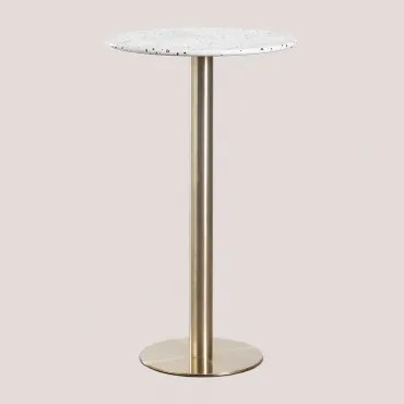 Ronde Hoge Bartafel Ø60 Cm In Terrazzo Xiren Ivoor En Zwart Terrazzo - Geborsteld Goud - Sklum