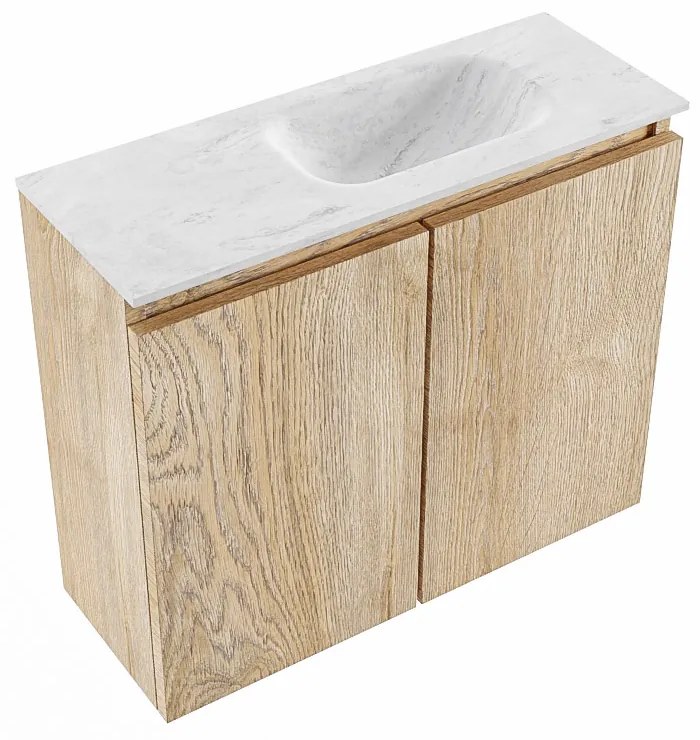 Mondiaz Ture DLux toiletmeubel 60cm washed oak met wastafel opalo rechts zonder kraangat