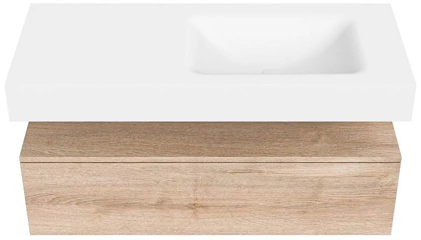 Zaro Alan badmeubel 110cm washed oak 1 lade met vrijhangende wastafel cloud rechts zonder kraangat talc
