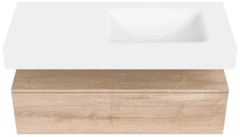 Zaro Alan badmeubel 110cm washed oak 1 lade met vrijhangende wastafel cloud rechts zonder kraangat talc