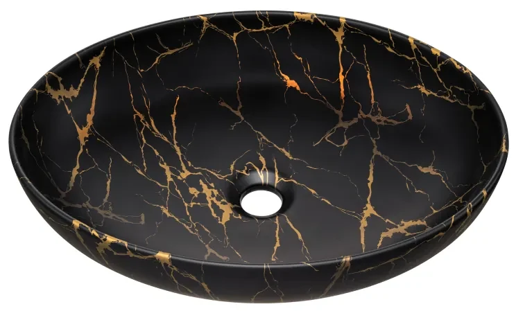 Comad Mona waskom 52x40cm zwart goud marmer