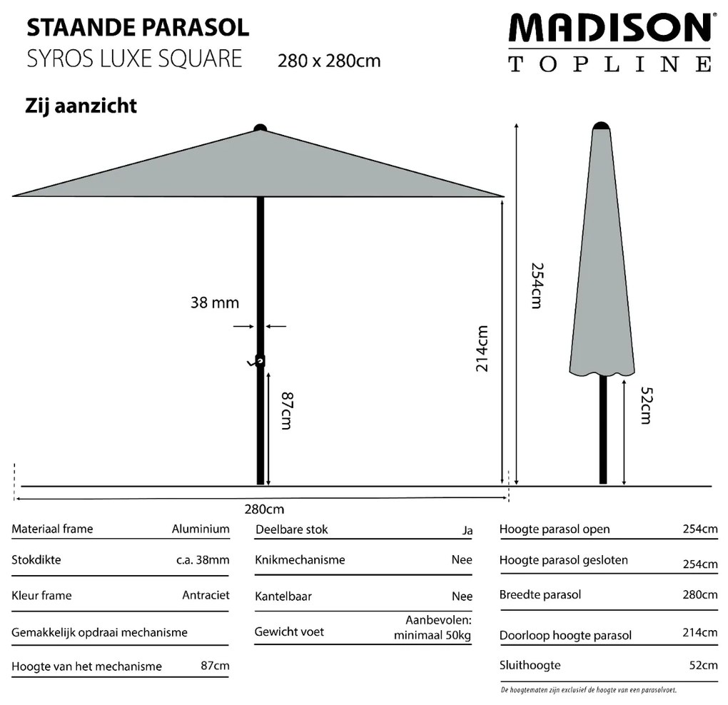 Madison stokparasol Syros luxe ecru 280x280 cm.