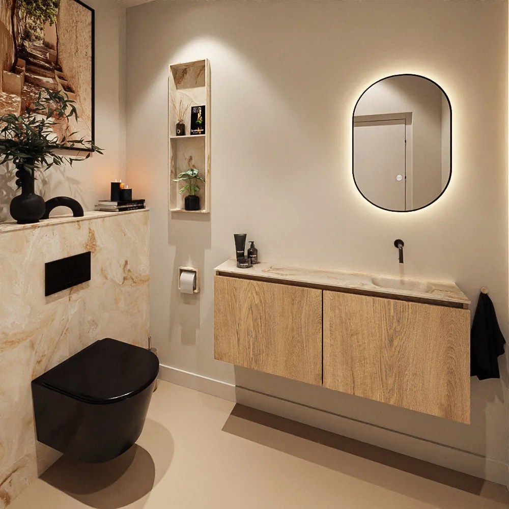 Mondiaz Ture DLux toiletmeubel 120cm washed oak met wastafel frappe rechts zonder kraangat