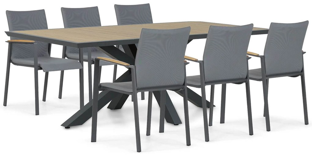 Tuinset 6 personen 215 cm Aluminium/textileen Grijs Lifestyle Garden Furniture Brandon/Palermo