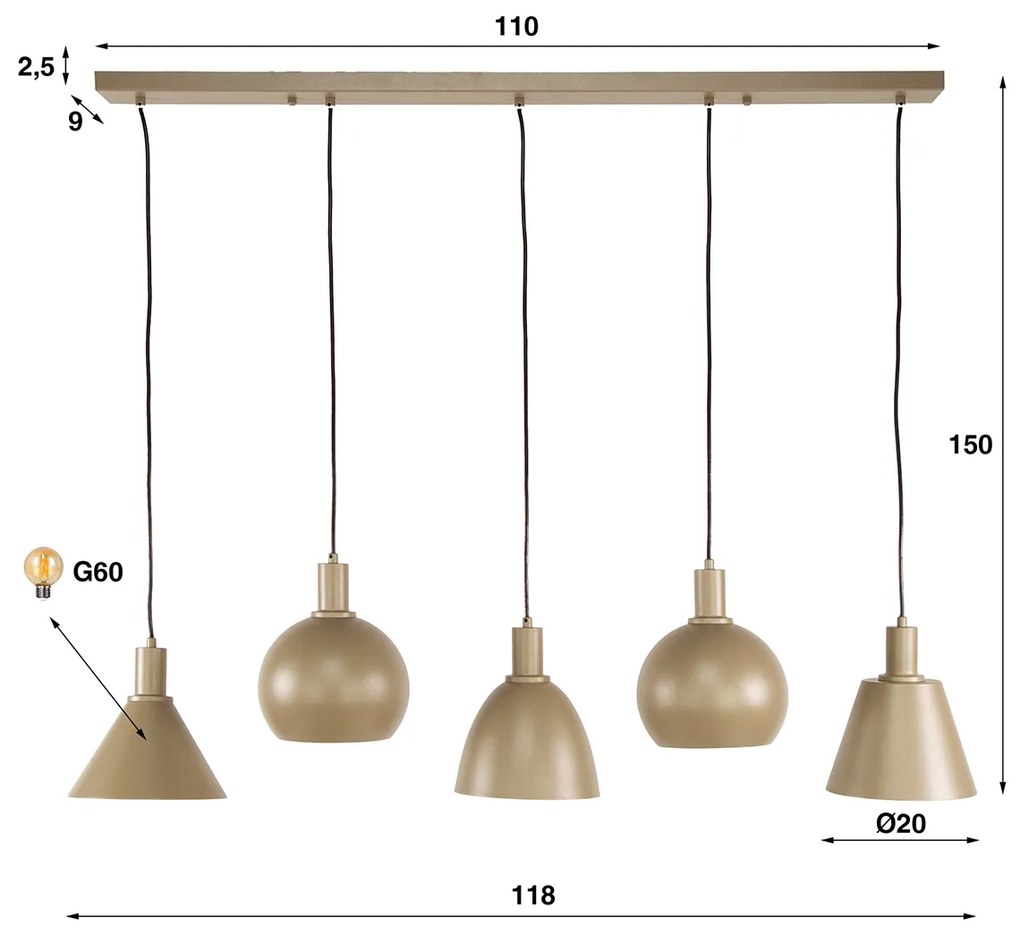 Hanglamp Mix 5-lichts Beige