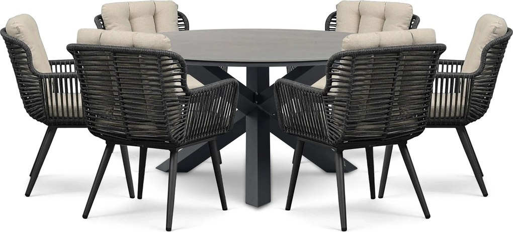 Tuinset Ronde Tuintafel 6 personen 150 cm Rope Grijs  Coco Custa/Xento