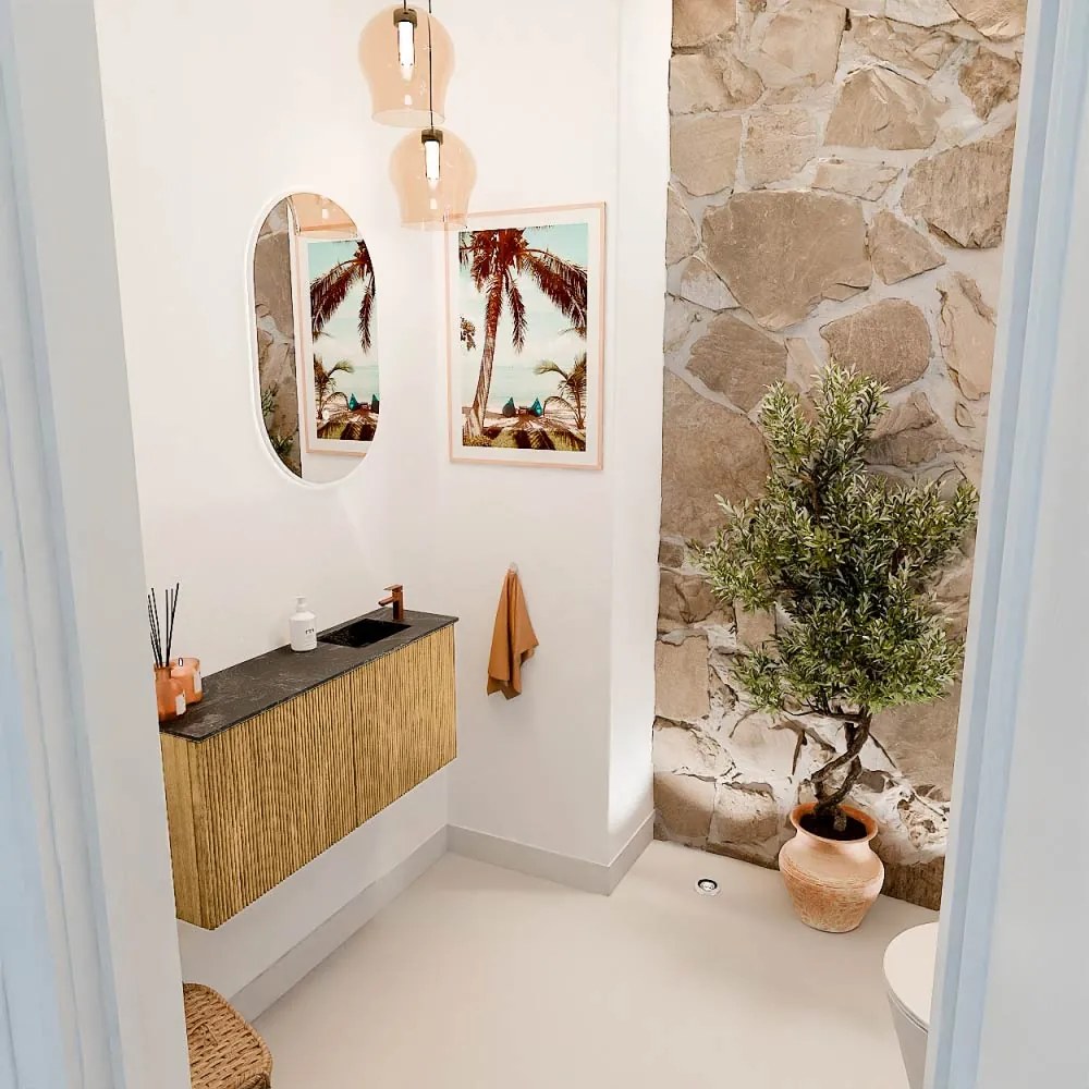 Mondiaz Joya DLux 90cm toiletmeubel oak met wastafel faye rechts 1 kraangat lava