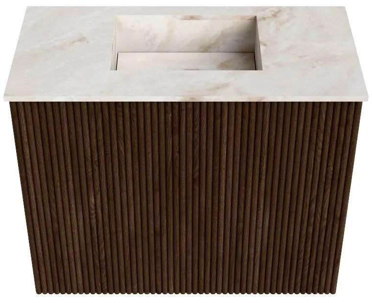 Mondiaz Joya DLux 50cm toiletmeubel walnut met wastafel faye midden zonder kraangat frappe