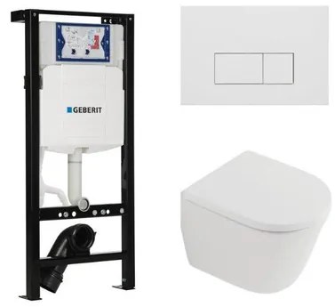QeramiQ Dely Toiletset - 36.3x51.7cm - diepspoel - rimless - Inbouwreservoir met Geberit UP320 spoelmechanisme - softclose toilet zitting 35 mm - mat witte bedieningsplaat - rechthoekige knoppen - mat wit SW1026255/SW1159505/SW1381697/SW706191