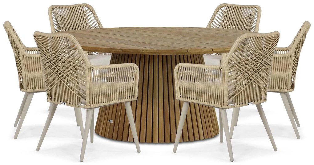 Tuinset Ronde Tuintafel 6 personen 180 cm Aluminium/wicker Taupe  Coco Vedra/Fungo