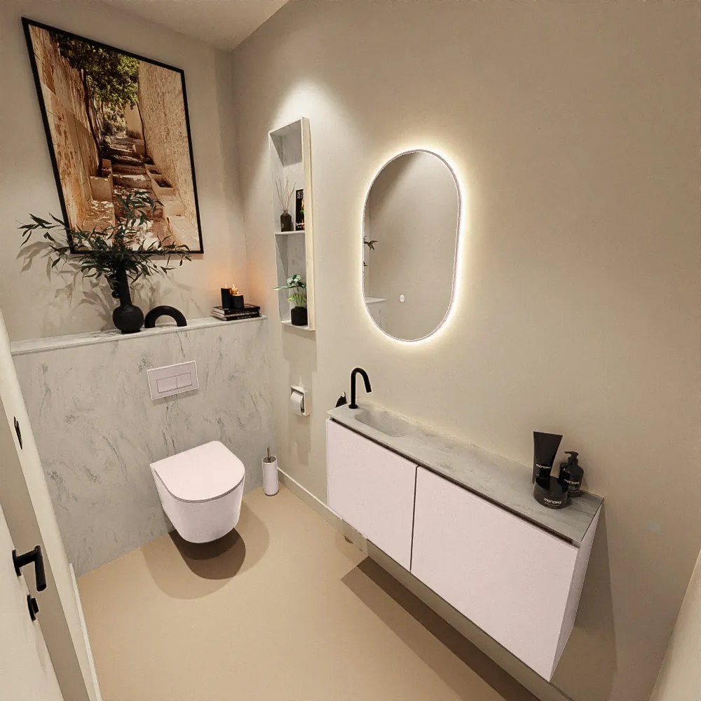 Mondiaz Ture DLux toiletmeubel 100cm rosee met wastafel opalo links met kraangat