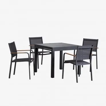 Uitbreidbare Tuintafelset 90-180x90 Cm In Aluminium Starmi En 4 Stapelbare Tuinstoelen In Aluminium Archer Grijs – Grafiet - Sklum