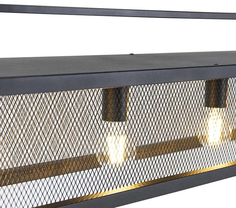 Eettafel / Eetkamer Industriële hanglamp zwart met gaas 4-lichts - Cage Rack Industriele / Industrie / Industrial E27 Binnenverlichting Lamp