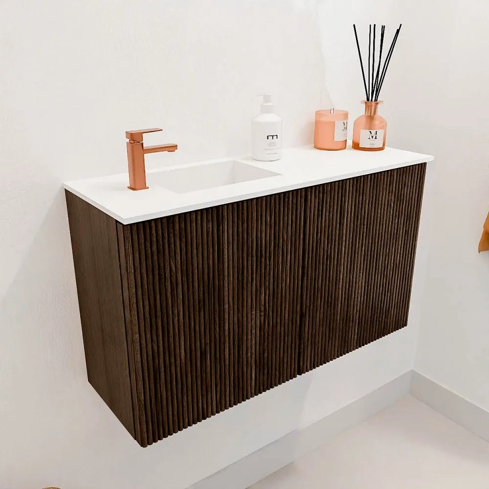 Mondiaz Joya 70cm toiletmeubel walnut met wastafel faye links 1 kraangat talc