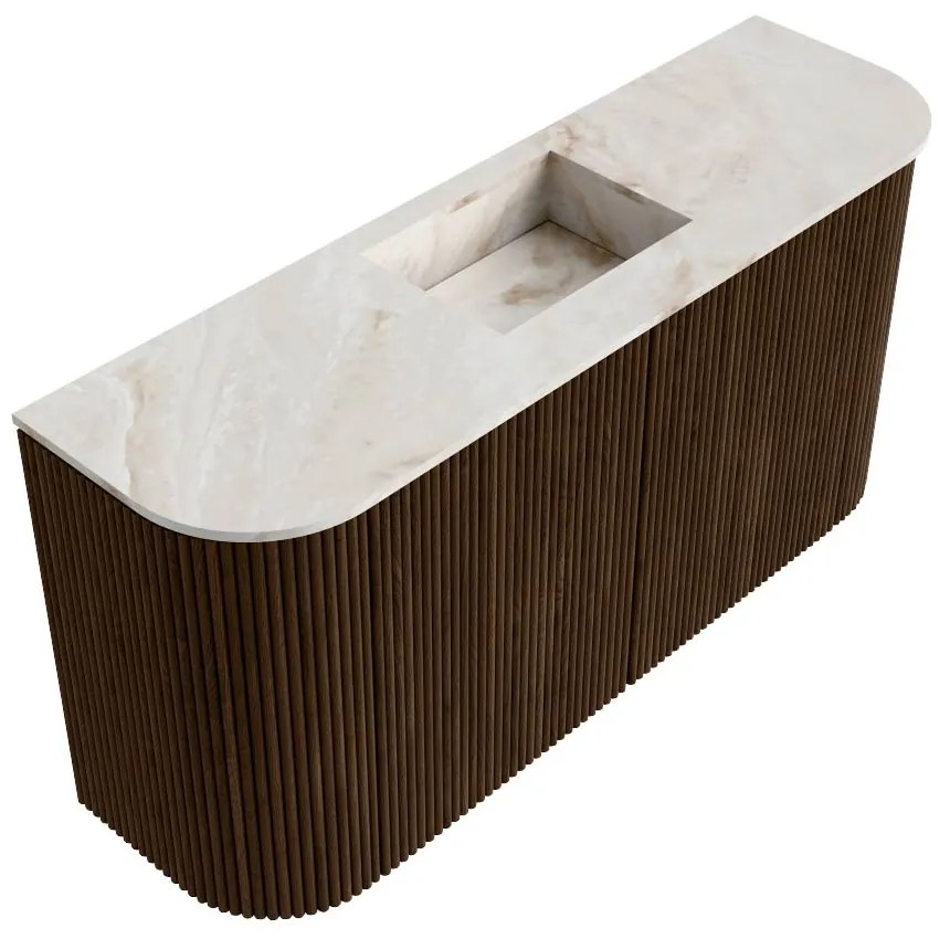 Mondiaz Joya DLux 85cm toiletmeubel ronding links/rechts walnut met wastafel faye midden 1 kraangat frappe