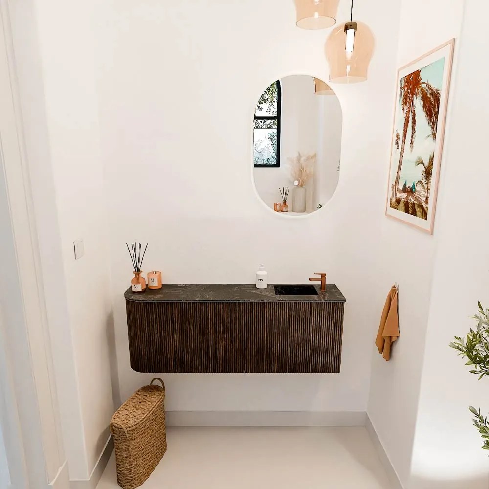 Mondiaz Joya DLux 110cm toiletmeubel ronding links walnut met wastafel faye rechts 1 kraangat lava