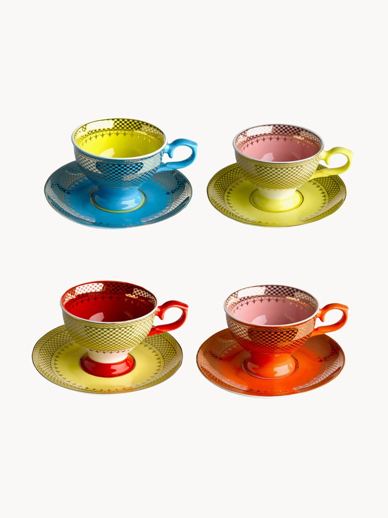 Espressokopjes Grandma met schoteltjes, set van 4