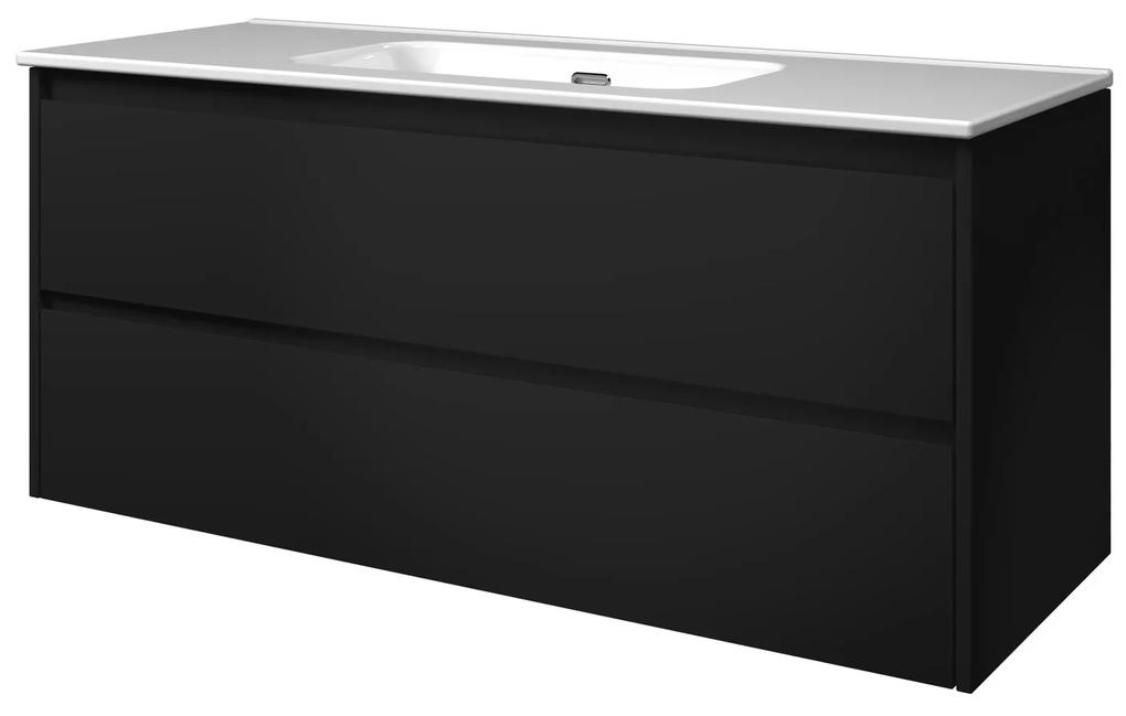 Elegant badmeubel met keramische wastafel enkel zonder kraangat en onderkast symmetrisch - Mat zwart - 120x46cm (bxd)