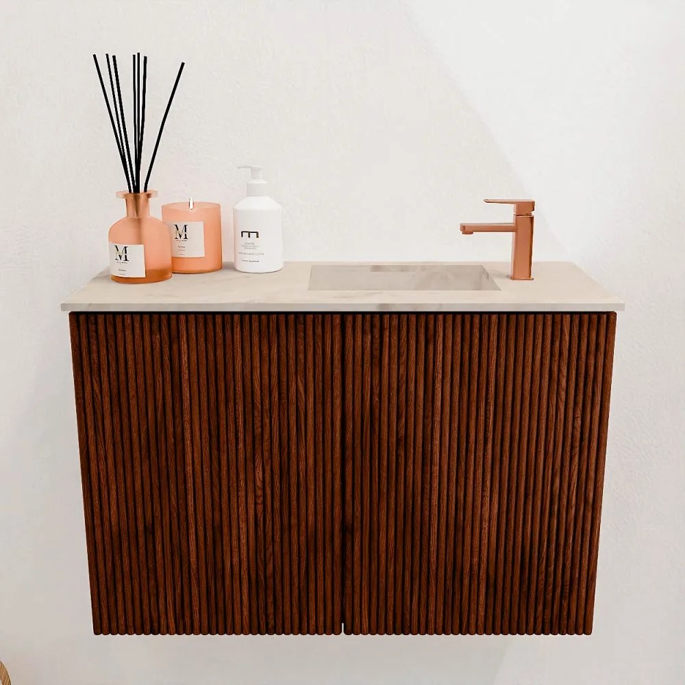 Mondiaz Joya DLux 60cm toiletmeubel ruby met wastafel faye rechts 1 kraangat frappe