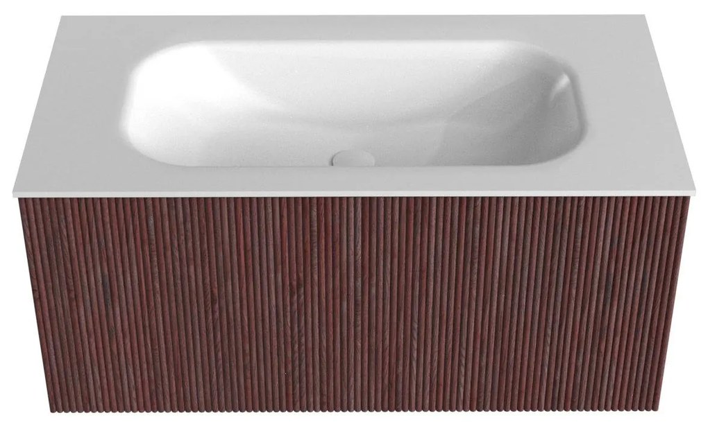 Mondiaz Kurve 90cm badmeubel ruby met 1 lade en wastafel big small midden zonder kraangat