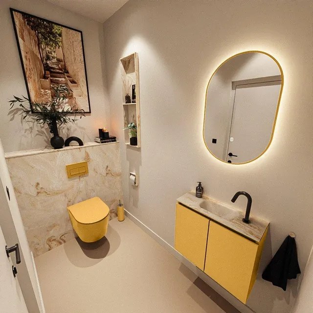 MONDIAZ TURE-DLUX 60cm toiletmeubel Ocher. EDEN wastafel Frappe positie midden. Met 1 kraangat. TUREDX60OCHM1FRA