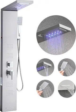 VEVOR Douchepaneeltorensysteem (5 standen) met regendouchekop en led, (1345 mm) geborstelde roestvrijstalen douchekolom, aan de muur bevestigd regenmassagesysteem, met handdouche en 4 lichaamsdouches