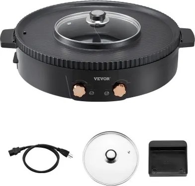 VEVOR Hot Pot met grill 1800W 2-in-1 elektrische rookloze grill, Koreaanse BBQ-grill Hot Pot met aparte dubbele temperatuurregeling, antiaanbakpan, voor 2-8 personen
