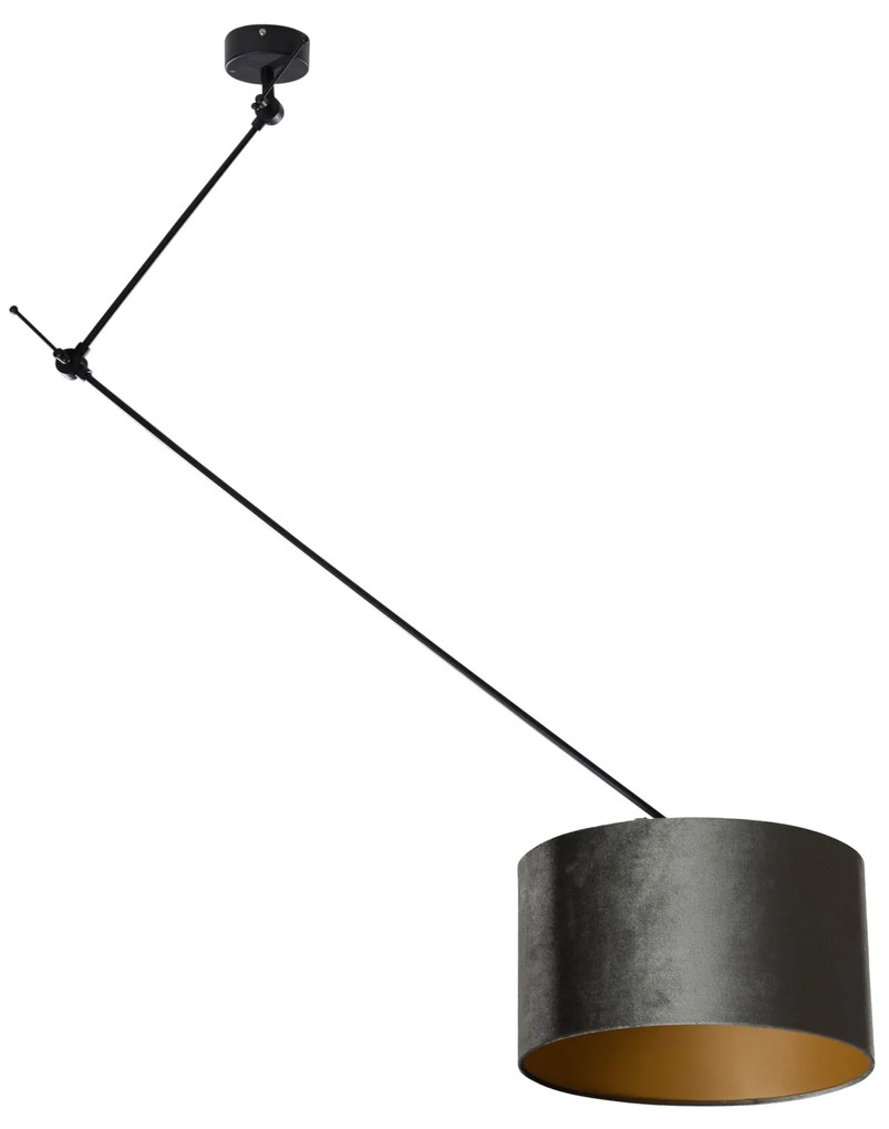 Eettafel / Eetkamer Hanglamp zwart met velours kap groen 35cm - Blitz Klassiek / Antiek, Modern E27 Binnenverlichting Lamp