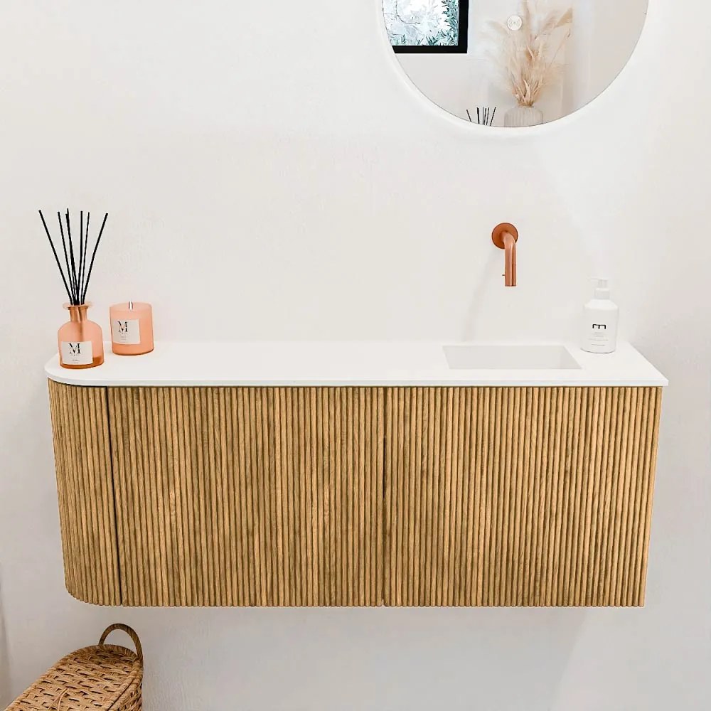 Mondiaz Joya 100cm toiletmeubel ronding links oak met wastafel faye rechts zonder kraangat talc