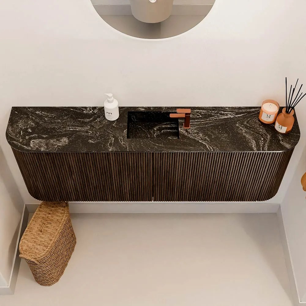 Mondiaz Joya DLux 125cm toiletmeubel ronding links/rechts walnut met wastafel faye midden 1 kraangat lava