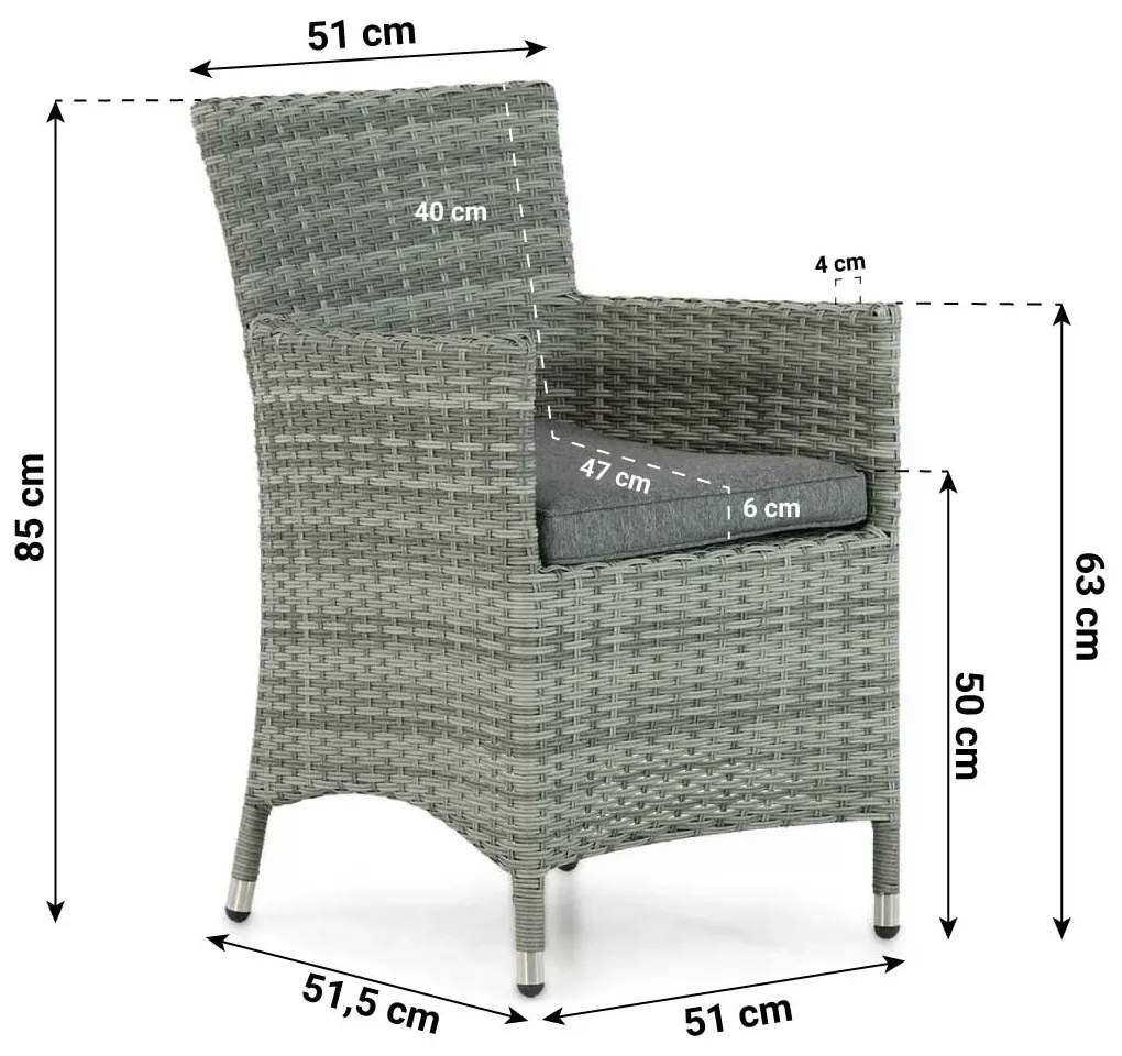 Tuinset 4 personen 150 cm Wicker Grijs Domani Furniture Miami/Venustas