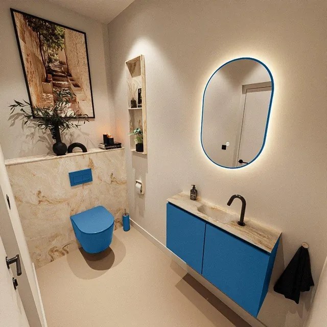 MONDIAZ TURE-DLUX 80cm toiletmeubel Jeans. EDEN wastafel Frappe positie midden. Met 1 kraangat. TUREDX80JEAM1FRA