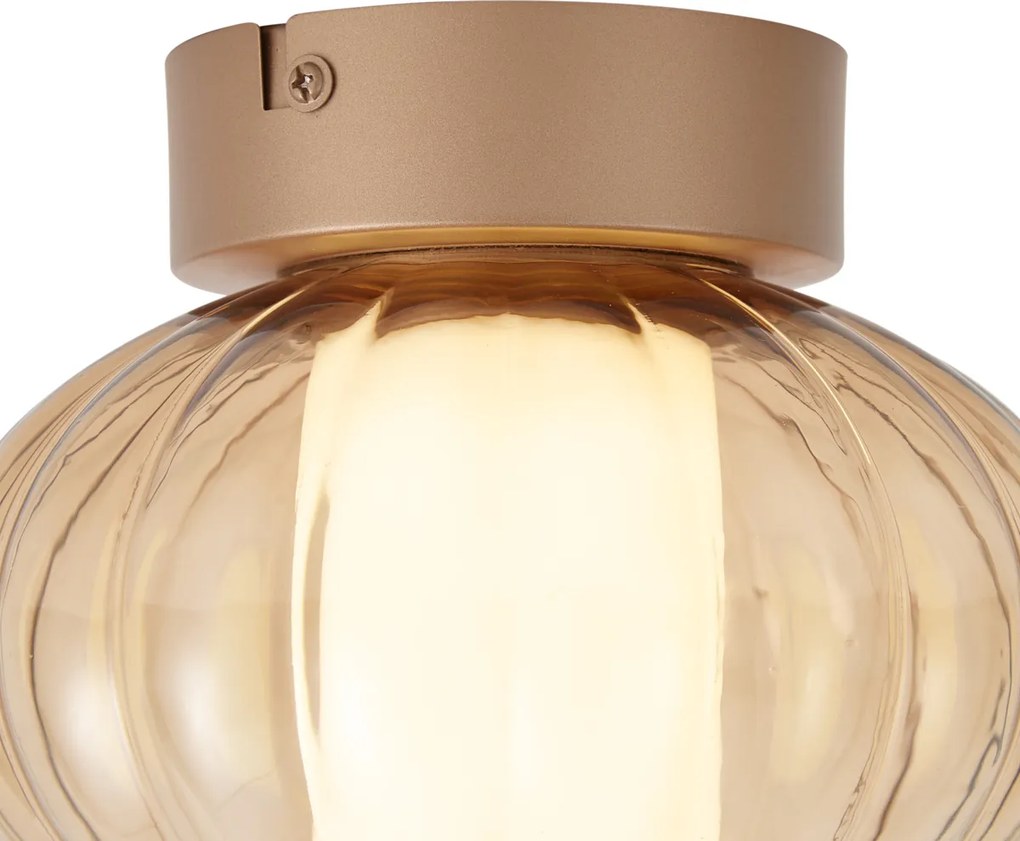 Design plafondlamp messing 18cm met amber glas incl. LED 3-staps dimbaar - Margherite