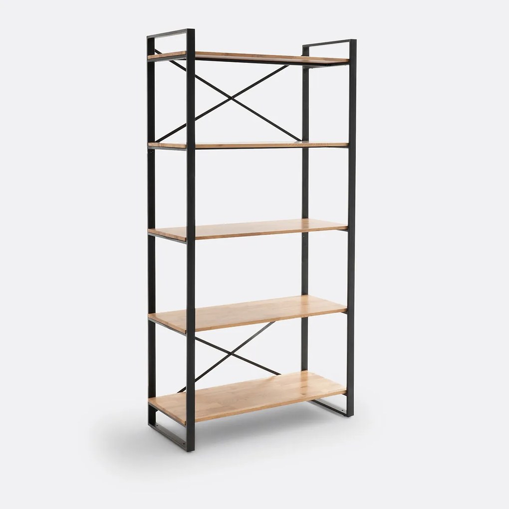 Boekenkast, massief eiken en staalmetaal, HIBA