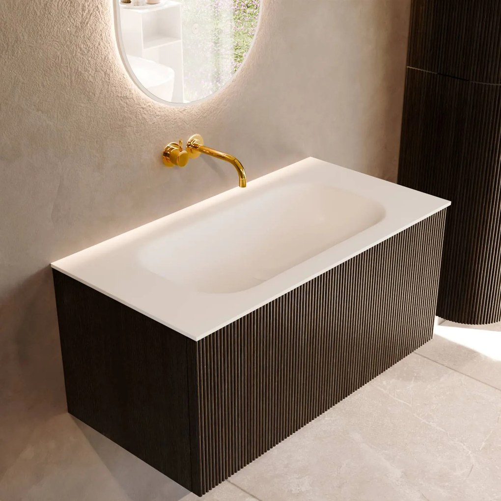 Mondiaz Kurve 90cm badmeubel shadow met 1 lade en wastafel big small midden zonder kraangat