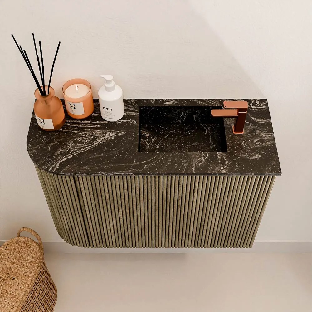 Mondiaz Joya DLux 60cm toiletmeubel ronding links dusk met wastafel faye rechts 1 kraangat lava