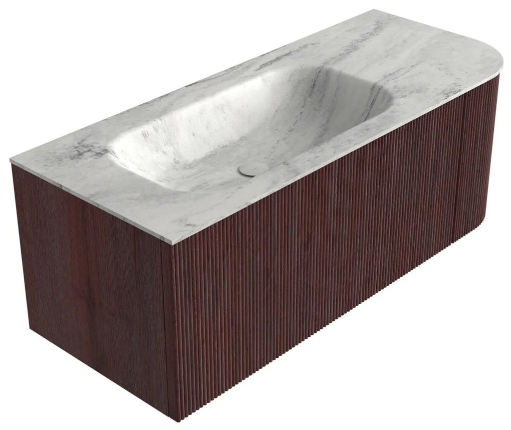 Mondiaz Kurve-dlux 115cm badmeubel ronding rechts ruby met 1 lade en deur en wastafel big small links zonder kraangat opalo